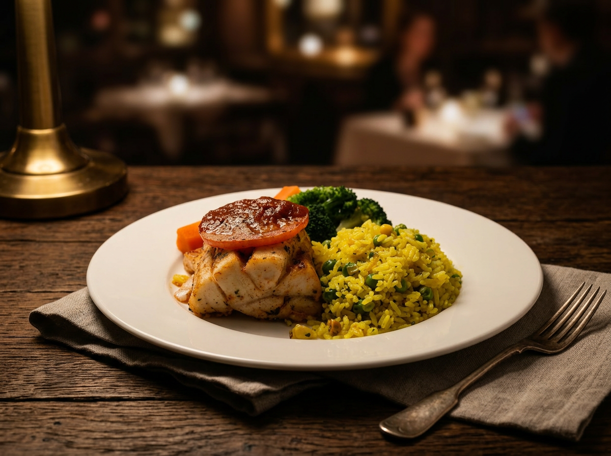 Herb-baked fish with roast vegetables