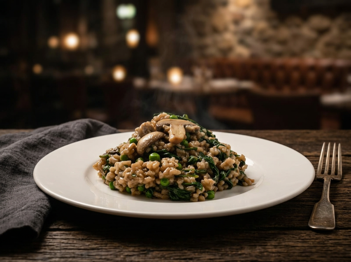 Mushroom and pea risotto